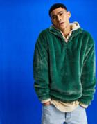 Asos Design Oversized Faux Fur Half Zip Sweatshirt In Jewel Green