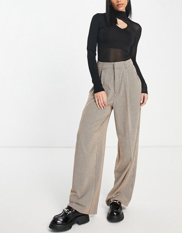 Only Oversized Dad Pants In Beige Houndstooth-neutral