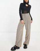 Only Oversized Dad Pants In Beige Houndstooth-neutral