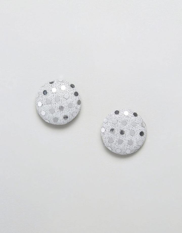 Asos Glitter Disc Stud Earrings - Silver