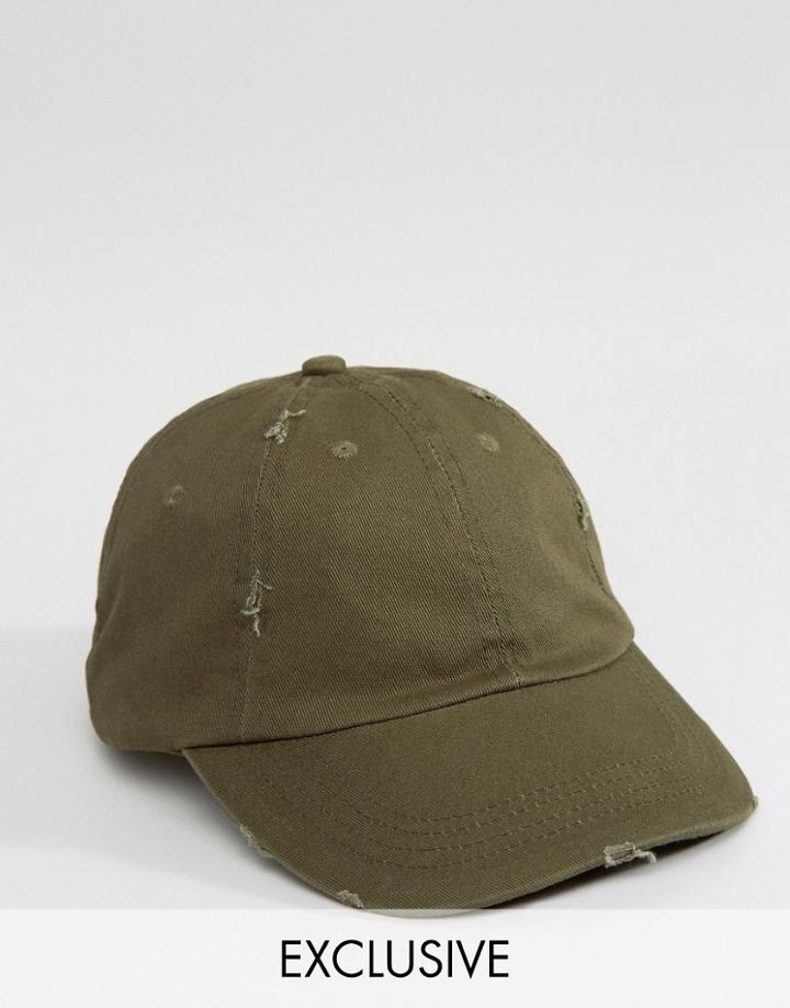 Reclaimed Vintage Distressed Baseball Cap In Khaki - Green