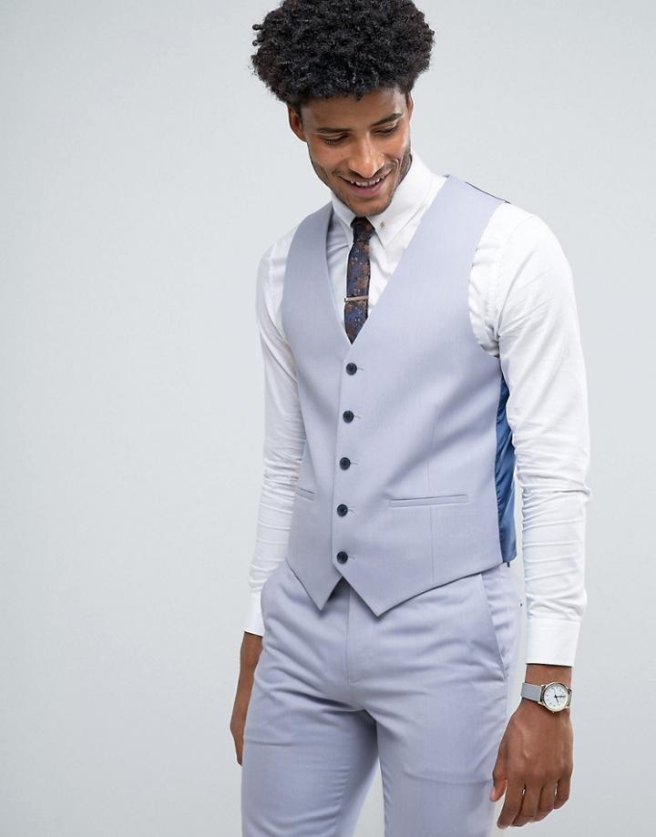 Farah Skinny Wedding Vest In Blue - Blue
