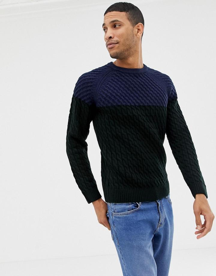 Burton Menswear Cable Knit Sweater In Color Block Blue - Blue