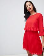 Asos Design Double Layer Pleated Mini Dress-red