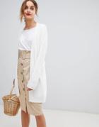 Lost Ink Cardigan With Tie Waist In Chunky Knit - White