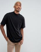 Asos Oversized Turtleneck T-shirt With Pocket In Black - Black