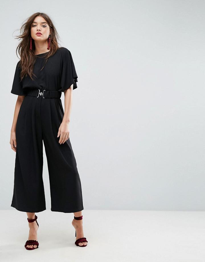 Asos Tea Jumpsuit With Elasticated Belt - Black