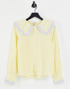 Neon Rose Relaxed Shirt With Oversized Collar In Gingham-yellow
