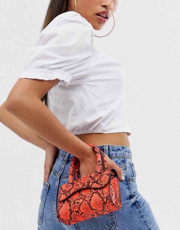 Asos Design Micro Snake Grab Bag With Curved Flap And Detachable Strap-multi