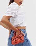 Asos Design Micro Snake Grab Bag With Curved Flap And Detachable Strap-multi