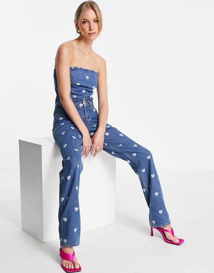 Envii Heart Printed Jeans In Blue Denim - Part Of A Set-blues