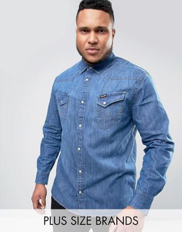 Wrangler Plus Western Shirt Mid Wash - Blue
