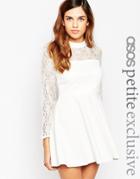 Asos Petite Lace Dress With High Neck And Flare Sleeve - Lemon $26.00