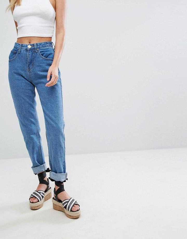 Boohoo Turn Up Hem Mom Jeans - Blue