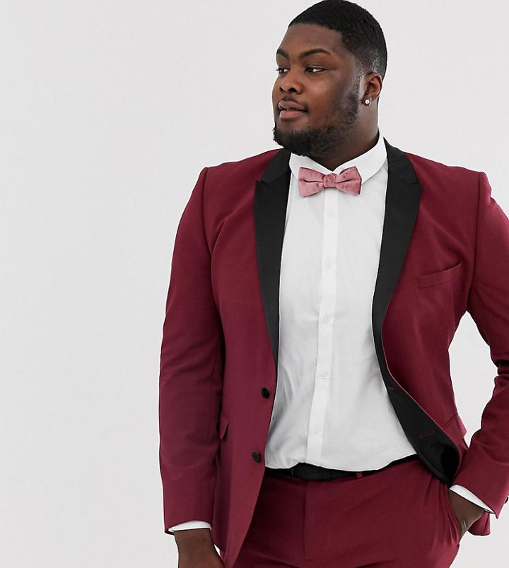 Asos Design Plus Super Skinny Tuxedo Suit Jacket In Burgundy-red