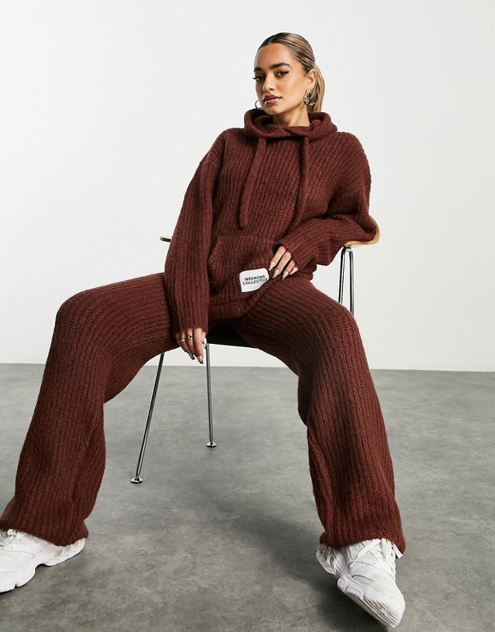 Asos Design Weekend Collective Knitted Wide Leg Pants In Brown