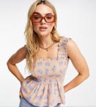 Y.a.s Exclusive Shirred Cami Top In Cream Crab Print Crab Print-white