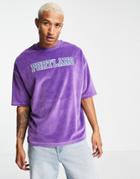 Asos Design Oversized T-shirt In Purple Velour With City Applique