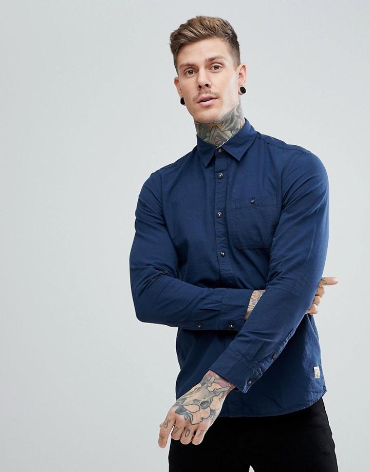 Jack & Jones Vintage Shirt In Slim Fit Cotton Linen - Navy