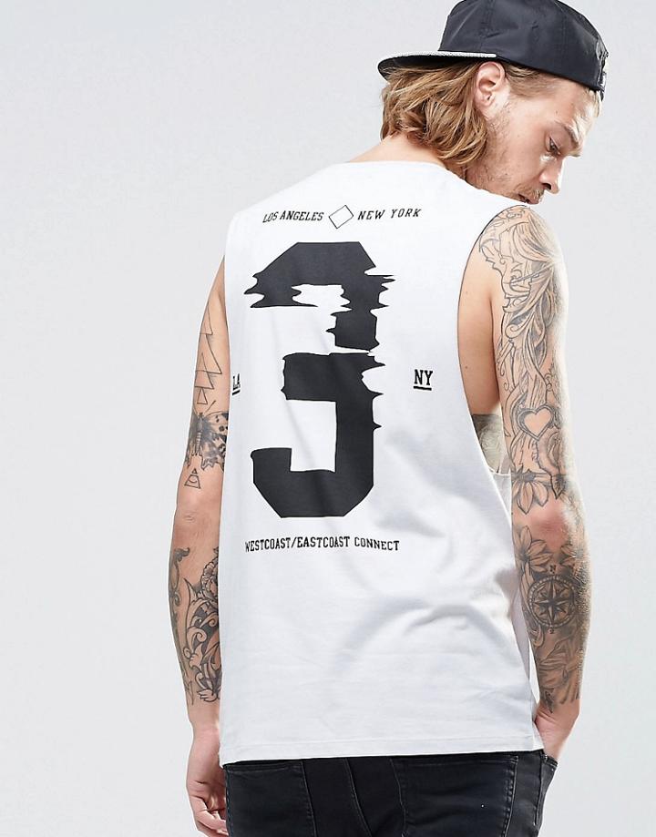 Asos Sleeveless T-shirt With Back Print And Dropped Armhole - Gray