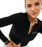 Asyou Zip Through Crop Top With Hot Fix Logo In Black