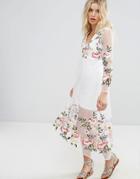 Rd & Koko Long Sleeve Dress With Floral Embroidered Detail - White