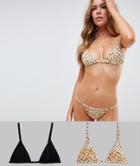 Asos Design Mix And Match Animal & Plain Triangle Bikini Tops - Multi