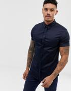 Armani Exchange Slim Fit Poplin Short Sleeve Shirt In Navy