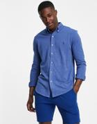 Polo Ralph Lauren Player Logo Slim Fit Pique Shirt Button Down In Blue Heather-blues