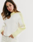 Asos Design Cropped Rib Sweater With Contrast Trims