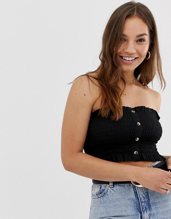 Asos Design Button Through Shirred Bandeau - Black