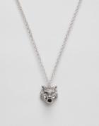 Asos Necklace In Burnished Silver With Oversized Wolf Pendant - Silver
