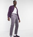 Asos Design Corduroy Slim Pants In Washed Purple With Elasticized Waist