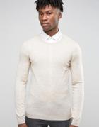 Asos Muscle Fit Crew Neck Sweater In Merino Wool - Beige
