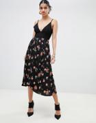 Fashion Union Pleated Midi Skirt In Vintage Floral - Black
