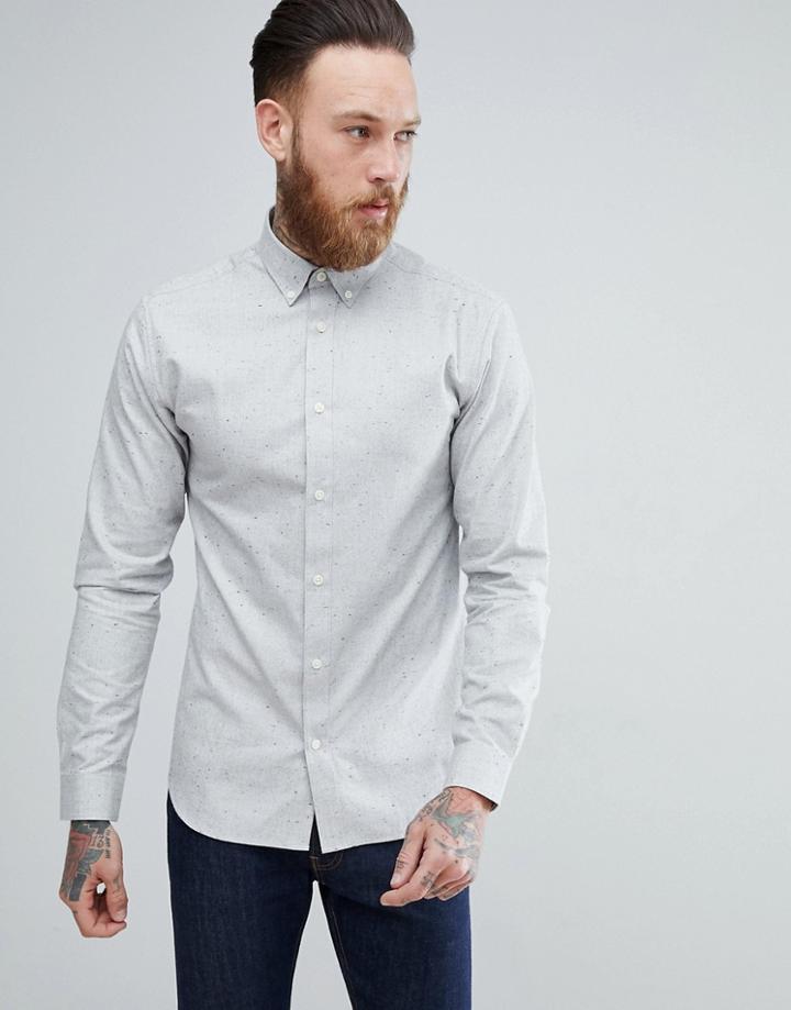 Selected Homme Regular Shirt In Fleck With Button Down Collar - Cream