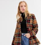Monki Double Breasted Checked Blazer In Brown