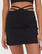 Pull & Bear Wrap Around Detail Skirt In Black