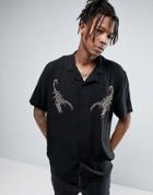 Asos Regular Fit Viscose Shirt With Revere Collar And Scorpion Stud - Black