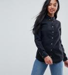 Asos Design Petite Denim Shirt In Washed Black