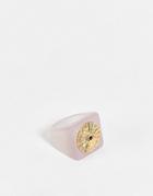 Designb London Chunky Ring With Eye Charm In Moonstone Resin-pink