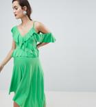 Asos Design Maternity Asymmetric Ruffle Soft Midi Dress - Green