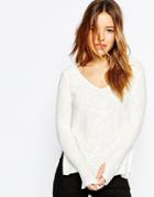 Asos Petite Sweater With V Neck & Split In Natural Yarn - Cream