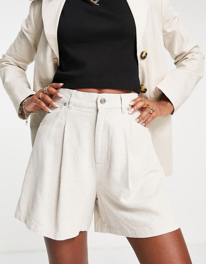 Asos Design Hourglass Dad Short In Oatmeal Linen-neutral