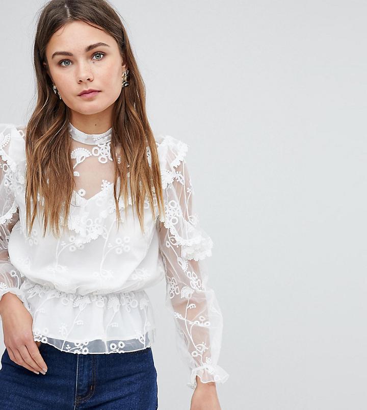 Boohoo Lace Detail Top - White