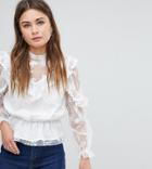 Boohoo Lace Detail Top - White