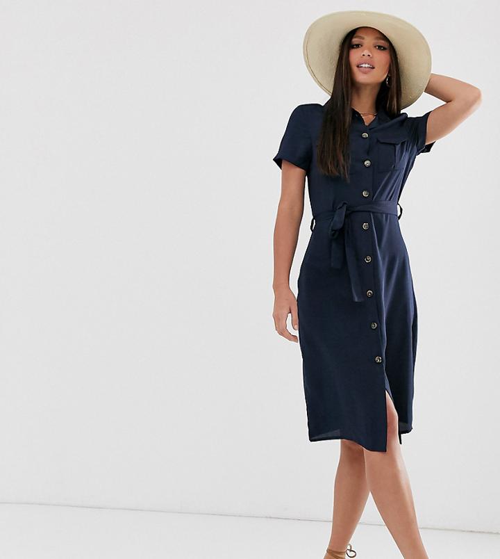 Brave Soul Tall Marty Tie Front Shirt Dress - Navy