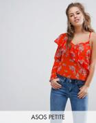 Asos Petite One Shoulder Ruffle Blouse In Bright Floral - Multi