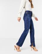 Stradivarius Straight Leg Jeans With Split Hem In Blue-blues