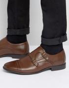 Asos Monk Shoes In Brown With Brogue Detailing - Brown